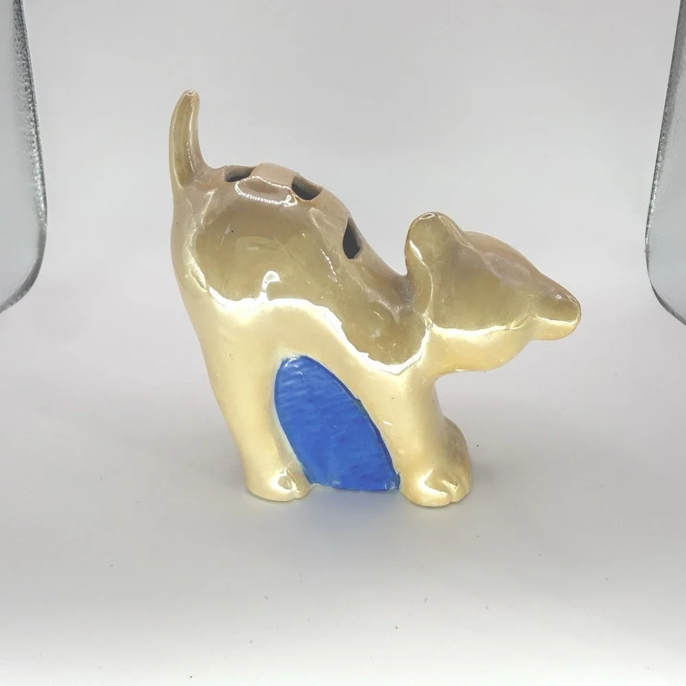 Lusterware Gold Castle‎ Cat 1930's figural ceramic TOOTHBRUSH HOLDER Japan